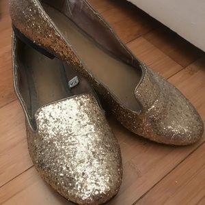 Gold glitter loafers